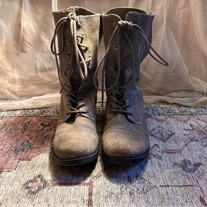 Brown suede combat boots